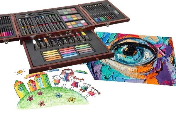 Schilderkit - Art box creatieve set 103 stuks in houten koffer in doos 39x27x9cm