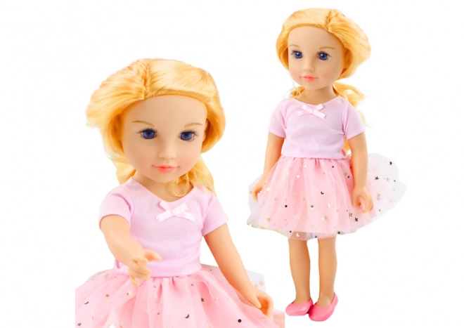 Doll in Pink Dress with Tulle Skirt and Blonde Hair