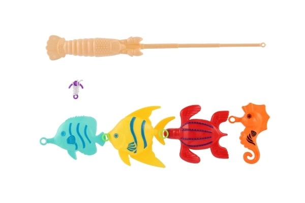 Visspel/visser met hengel 26cm plastic 5 kleuren op kaart 15,5x49x2cm