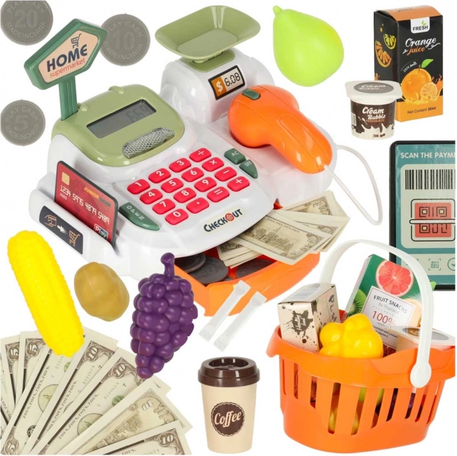 Kinderkassa supermarkt met accessoires 36 stuks