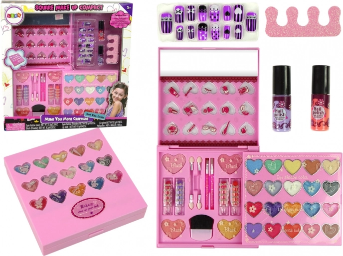 Grote kindercosmetica-palet – oogschaduws, lippenstiften en nagellakken