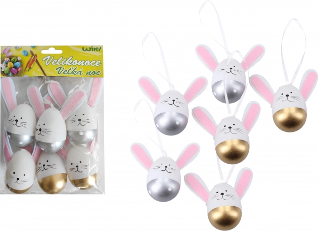 Decorative Plastic Painted Eggs for Hanging 6 cm, 6 pcs