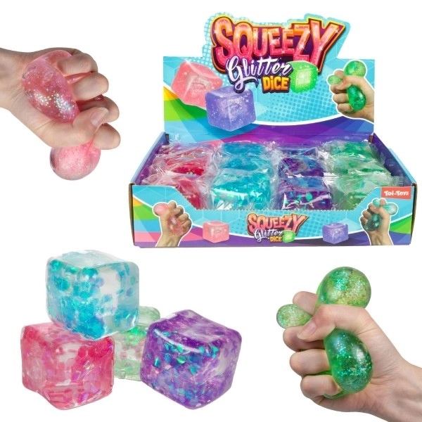Cube anti-stress en slime à presser 6x6 cm, 4 couleurs, en sachet, 12 pièces en boîte