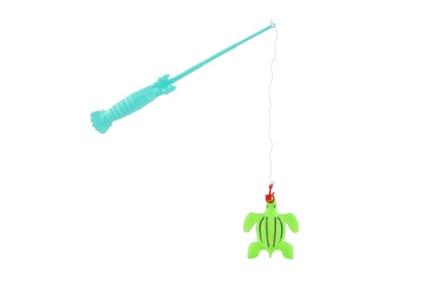 Visspel/visser met hengel 26cm plastic 5 kleuren op kaart 15,5x49x2cm