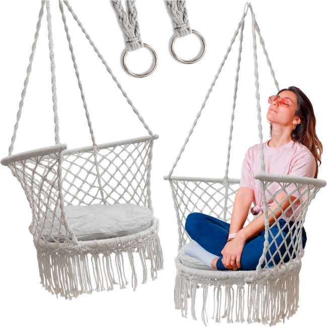 Tuinschommel nest met rugleuning grijs 80 cm 150 kg