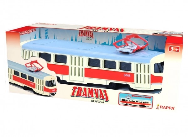 Tram Tatra T3 Tsjechisch metalen 16cm retro met terugloop in doosje 20x8x6cm CZ ontwerp