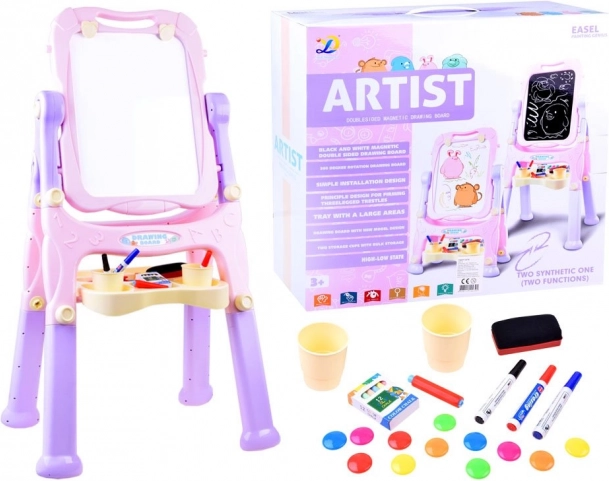 Children’s Double-Sided Magnetic and Chalk Easel Board – Pink