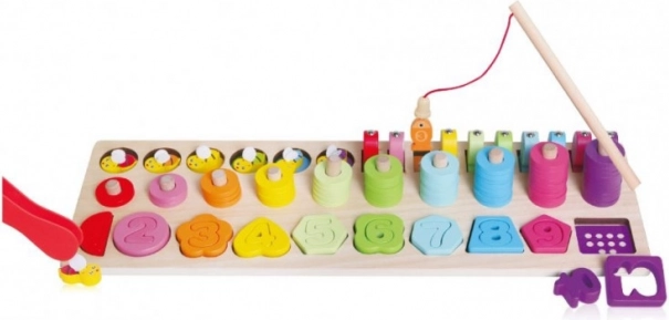 Houten educatieve set 4-in-1 met cijfers, vormen en magnetisch vissen