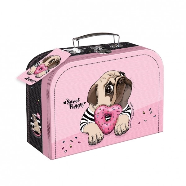 Koffertje/Koffer school papier Sweet Puggy in folie 25x18x9cm