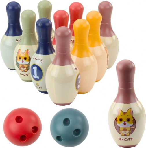 Kinder bowling set met kittens – 10 kegels en 2 gekleurde ballen
