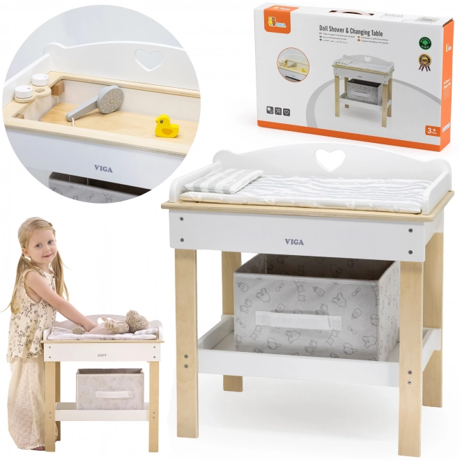 Wooden Changing Table with Baby Bathtub