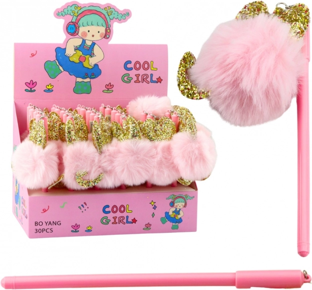 Gel pen with pink pompom, blue ink, 17 cm, 0.5 mm