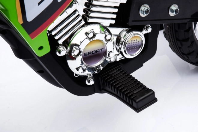 Kinder Elektro-Cross-Motorrad mit Akku – grün, mit Stützrädern und LED-Lichtern