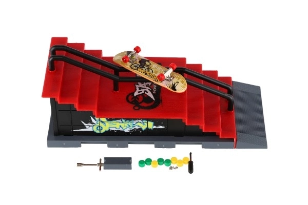 Skatepark - vinger skateboard schroefbaar met plastic ramp 8cm met accessoires diverse soorten in doos 28x18cm