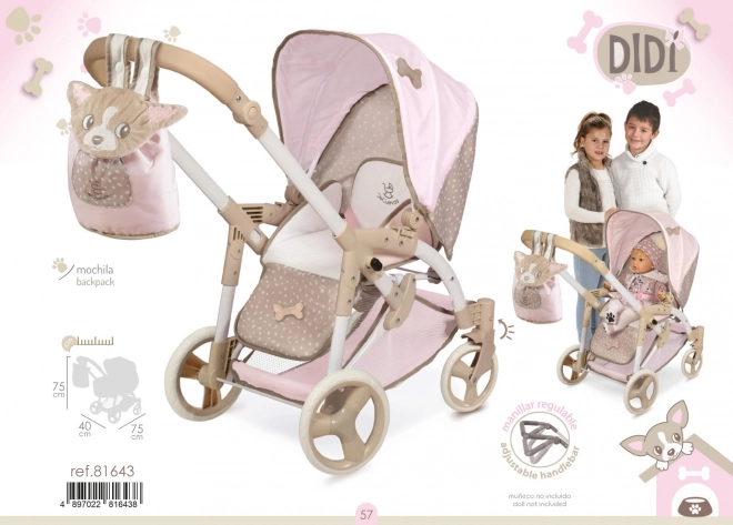 DeCuevas 81643 Opvouwbare poppenwagen 3 in 1 met draagtas DIDI 2021 - 75 cm