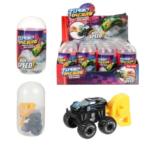 Auto terrein mini met starter kunststof 4cm in plastic ei 5x10cm 12st in doos