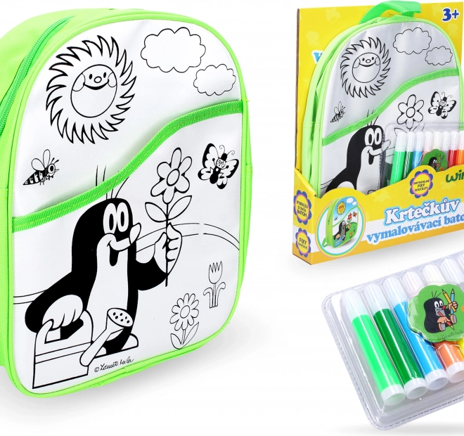 Rugzak Krtek inkleuren groen 30 cm + 8 stiften