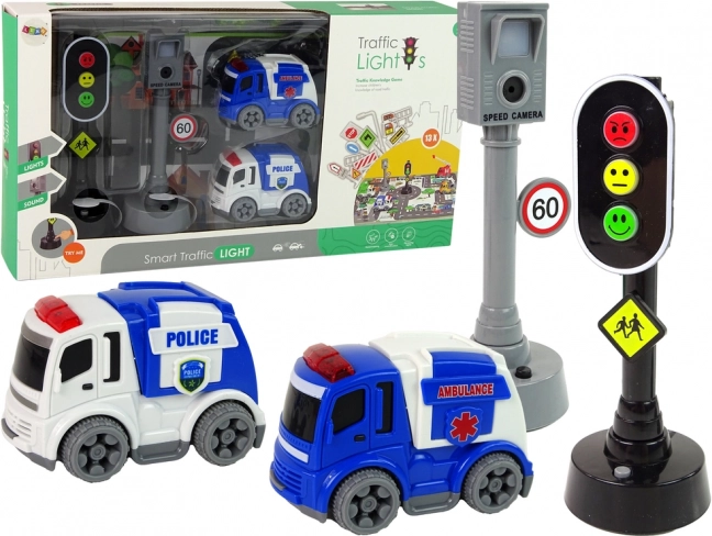 Toy Cars Set with Traffic Signs and Light Signals