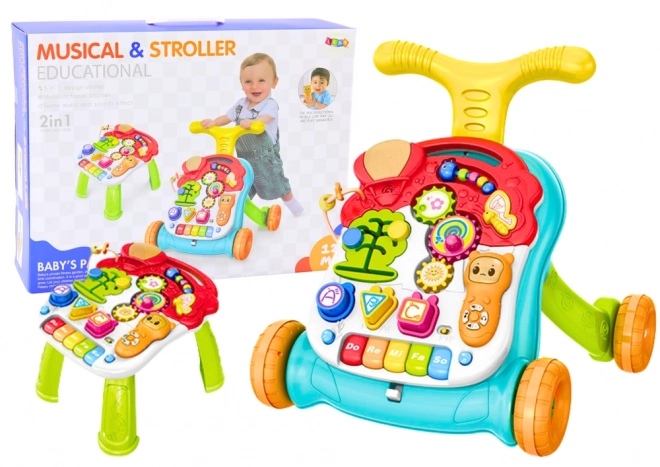 Interaktiver Lern- und Spieltisch und Lauflernwagen 2-in-1 mit Lichtern und Geräuschen