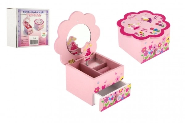 Sieradenkastje Princess hout muziek bloempot lade 14,5x8x14,5cm