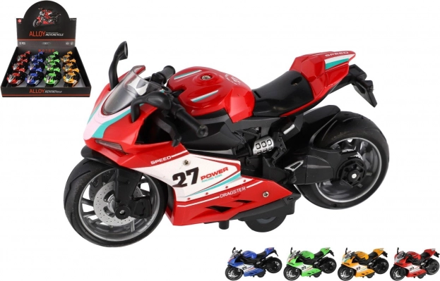 Plastic road motorcycle 13 cm with pull-back, light and sound