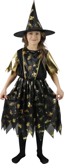 Kinder-Hexenkostüm schwarz‑gold S