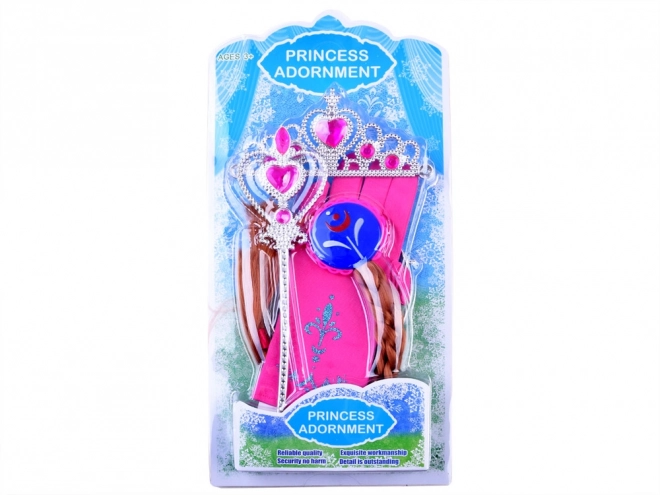 Kostüm-Set Prinzessin mit Krönchen und Zopf – Rosa