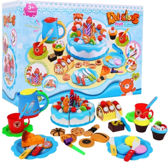 Grand ensemble de fête pour enfants avec gâteau et douceurs, 80 pièces – Bleu