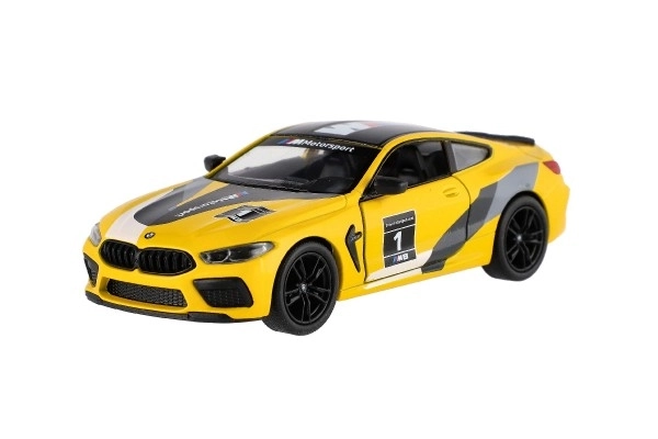 Auto Kinsmart BMW M8 Competition Coupé 1:38 metaal/plastic 12,5cm 4 kleuren met terugtrekmechanisme 12 stuks in doos