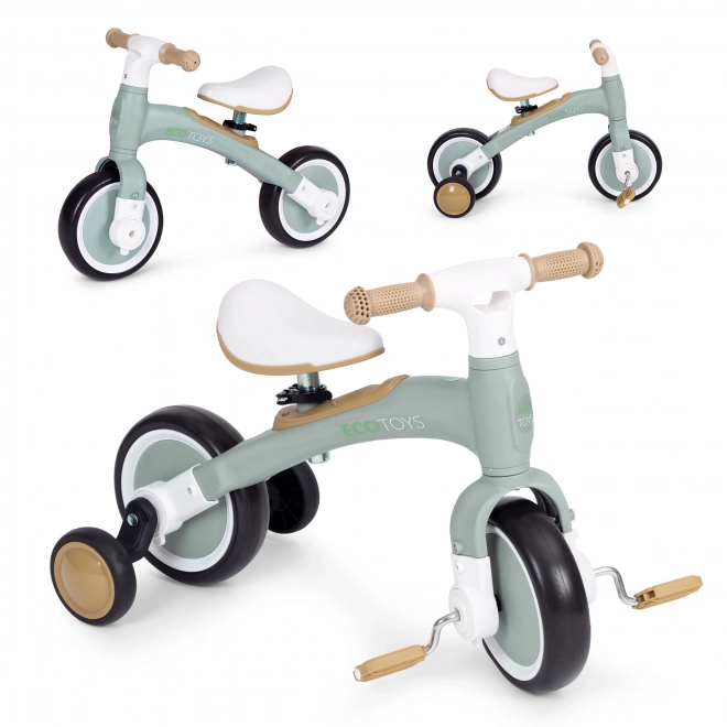Balansfiets met pedalen - trainingszijwielen 3in1 ECOTOYS – Groene
