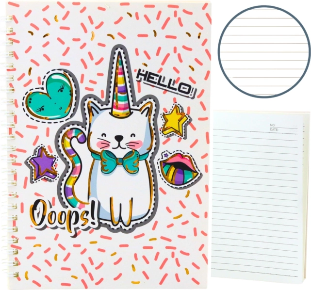 Carnet avec chat licorne aux motifs roses A5