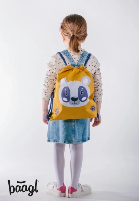Baagl preschool drawstring bag with panda, yellow