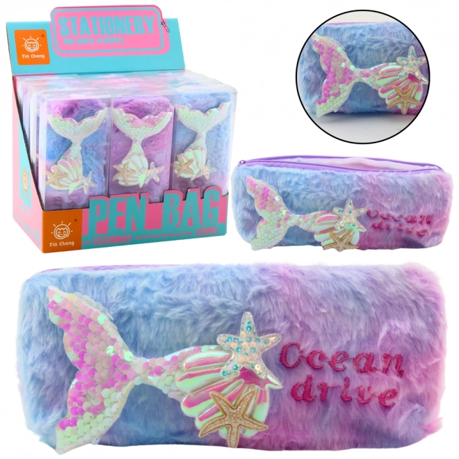 Plüsch-Mäppchen mit Meerjungfrau-Motiv und Pailletten lila-blau