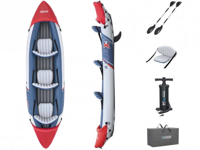 Opblaasbare kajak met dubbele wand Bestway Rapid X3 voor 3 personen met peddels en tas