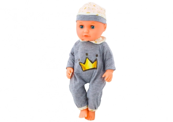 Interaktive Babypuppe im grauen Pyjama