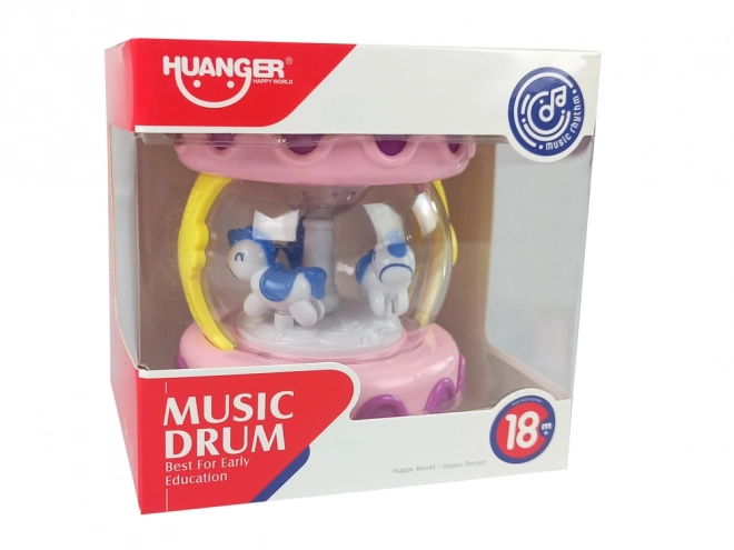 Interactieve muziek trommel met carrousel Roze