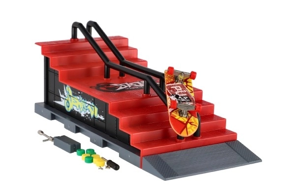 Skatepark - vinger skateboard schroefbaar met plastic ramp 8cm met accessoires diverse soorten in doos 28x18cm