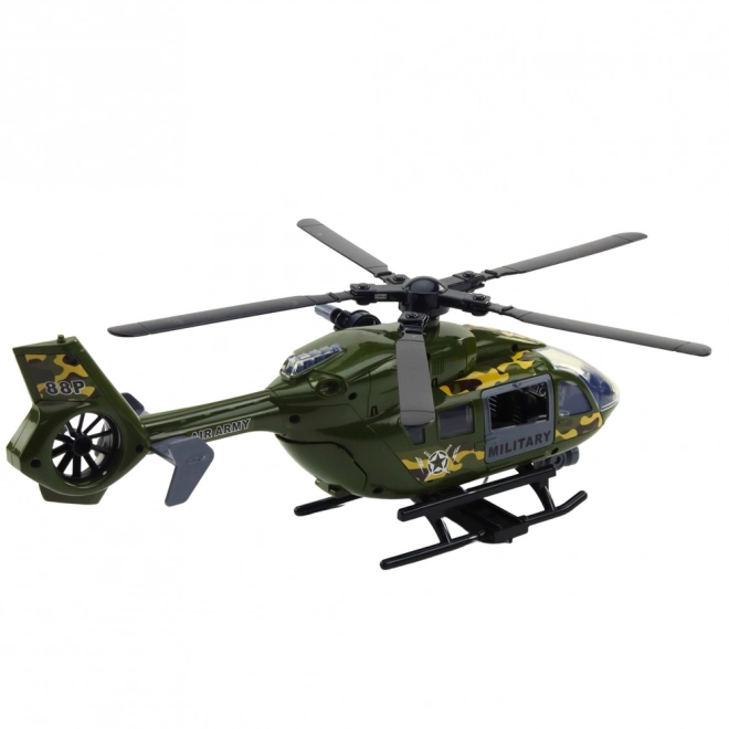 Militaire helikopter met schijnwerpers en geluiden