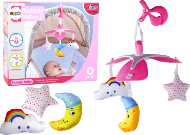 Pink crib mobile with music and clip