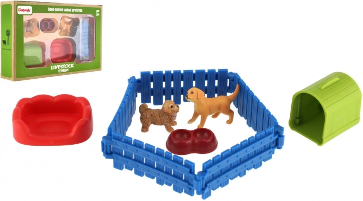 Plastik-Hunde mit Gehege und Zubehör, Set 2 Stk.