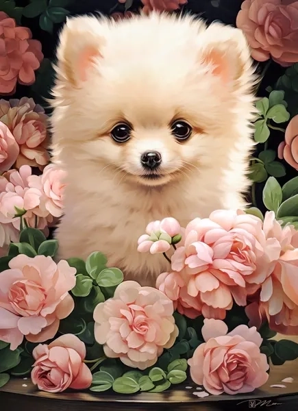 CASTORLAND puzzel pomeriaan-puppy in rozen – 300 stukjes