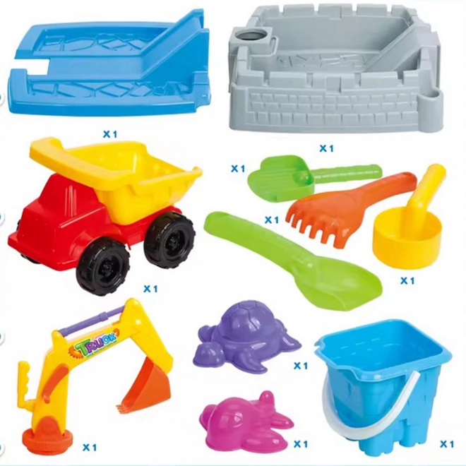 Draagbare zandbak WOOPIE Kasteel met 9 accessoires