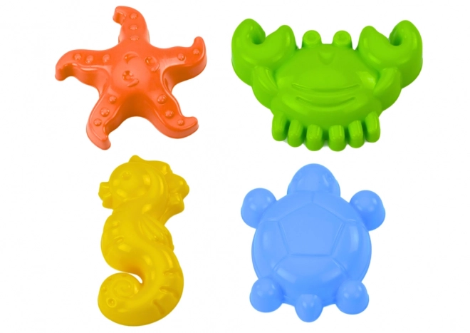 Zandvormen zeeleven, set van 4 stuks: krab, schildpad, zeester, zeepaardje - geel, groen