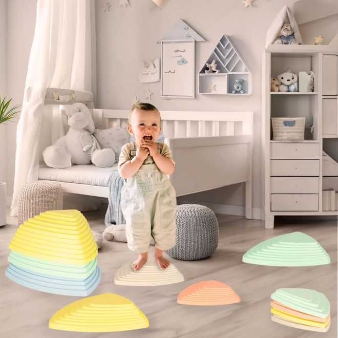 Pastelkleurige stenen voor balans- en zintuiglijke training voor kinderen