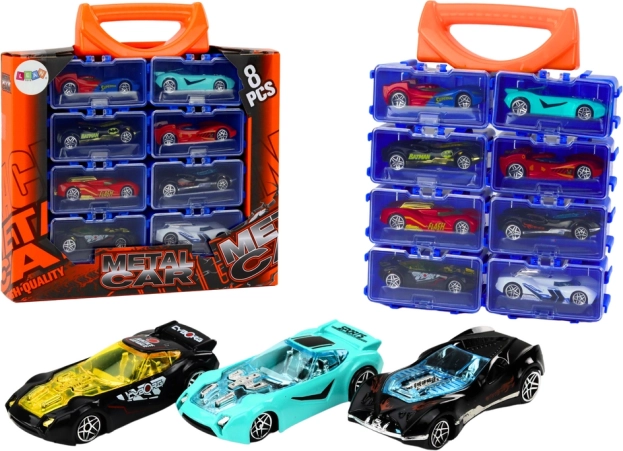 Set aus Metall-Miniautos im Koffer, 8 Stück