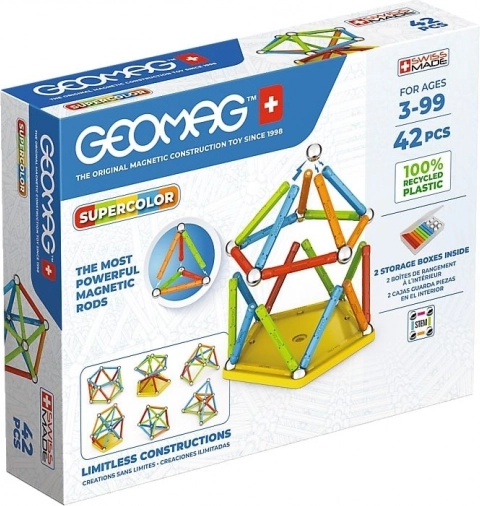 magnetische bouwset geomag supercolor panels recycled, 42 delen
