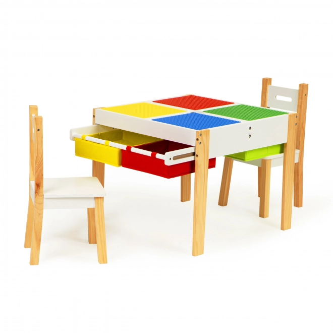 ECOTOYS Houten speeltafel voor kinderen met speeltafelblad en twee stoeltjes