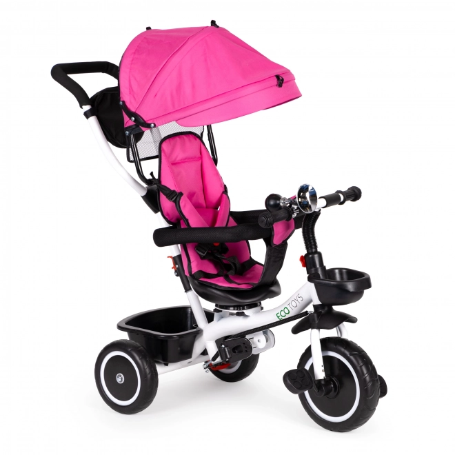 Tricycle ECOTOYS avec toit ouvrant et barre de poussée - rose