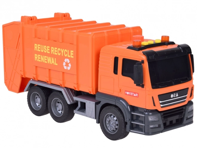 Grote vuilniswagen met containers, geluiden en lichten