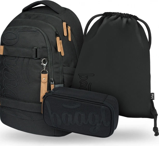 School Set Baagl Skate Max Darkness: Backpack, Pencil Case and Bag